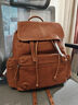 裘真植鞣羊皮自游雙肩包旅游輕便休閑復古大容量背包男女同款 焦糖色加大號 曬單實(shí)拍圖