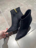 藍晨語(yǔ)依短靴女黑色絨面水鉆尖頭防踢頭高跟細跟時(shí)裝靴彈力氣質(zhì)側拉鏈靴子 黑色7厘米 34 (220mm) 曬單實(shí)拍圖