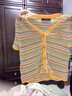 太平鳥(niǎo)VISIONAIRE合作系列秋季短袖條紋開(kāi)衫 橙色條紋 M 曬單實(shí)拍圖