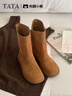 他她（TATA）加絨女鞋2025新款秋季勃肯鞋全包內增高時(shí)尚休閑鞋子 杏色 38 曬單實(shí)拍圖