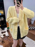 皓娥針織衫毛衣外套鵝黃色軟糯設計感外套女溫柔慵懶風(fēng)韓系仿水貂開(kāi)衫 鵝黃色均碼 曬單實(shí)拍圖