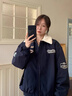 甜米寶2025年美式學(xué)院風(fēng)翻領(lǐng)撞色棉服外套女冬季保暖棒球服夾克情侶棉衣 藏青色 L 106-120斤 曬單實(shí)拍圖
