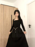 心楠早秋黑色打底連衣裙女赫本風(fēng)長(cháng)袖收腰方領(lǐng)套裝裙子大衣風(fēng)衣內搭裙 大衣風(fēng)衣內搭裙 【 黑色】L  120斤內 曬單實(shí)拍圖