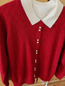紅豆含桑蠶絲羊毛衫女士針織開(kāi)衫短款寬松小香風(fēng)打底上衣圓領(lǐng)毛衣外套 曬單實(shí)拍圖