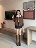 香影【咩咩絨】咖色pu皮衣短外套女2025冬季新款美式復古翻領(lǐng)夾克 咖色 S 155/80A/85-95斤 曬單實(shí)拍圖
