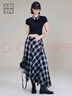 美洋（MEIYANG）水墨格半裙 洗水格紋小眾不規則高腰開(kāi)叉半身中長(cháng)裙 黑白格 M 曬單實(shí)拍圖