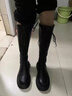 OLOEY靴子女長(cháng)靴小個(gè)子粗腿長(cháng)筒靴增高馬丁靴秋冬配大衣微胖女生顯瘦靴 【黑色單里】高筒厚底百搭綁帶騎士靴 37 碼（腳胖建議拍大一碼） 曬單實(shí)拍圖