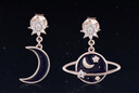 Eternelle法國永恒原創(chuàng  )星月系列不對稱(chēng)耳環(huán)女氣質(zhì)925銀耳飾品網(wǎng)紅耳墜 星球月亮（璀璨金色） 曬單實(shí)拍圖
