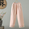 蘑菇同學(xué)棉麻夾棉棉褲女冬裝2025新款加棉加厚保暖防寒褲顯瘦直筒闊腿褲女 粉色 L 【建議115-130斤】 曬單實(shí)拍圖