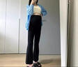 心楠孕婦褲春秋款黑色微喇托腹褲秋季外穿加絨保暖孕早期顯瘦喇叭長(cháng)褲 黑色加絨微喇褲【建議110-135斤】 曬單實(shí)拍圖