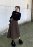 艾美琦美（AIMEIQIMEI）大碼女裝咖色毛呢半身裙女秋冬胖MM顯瘦百褶梨型身材a字中長(cháng)裙子 深咖色【無(wú)腰帶】 3XL [建議160-180斤] 曬單實(shí)拍圖