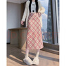 歐貝汐【新品】秋季新款粉色格子毛呢半身裙女高腰修身包臀裙子 粉色長(cháng)裙 L 曬單實(shí)拍圖