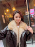 她芙（tafu）品牌女裝狐貍毛皮草外套女2025冬季新款年輕款鵝絨內膽機車(chē)服夾克 咖色 M 曬單實(shí)拍圖