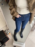 深呼吸DEEP BREATH女裝通勤百搭修身彈力薄絨小腳牛仔長(cháng)褲女A100141 深藍 XL (5碼) 曬單實(shí)拍圖