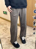 羅蒙（ROMON）高端闊腿垂感休閑褲男士春秋新款美式寬松大碼運動(dòng)加絨直筒褲子男 咖啡色 XL 適合150-170斤 曬單實(shí)拍圖