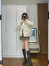 Sweetly·Sun羽絨棉服女2026冬季新款韓版百搭短款面包服蝴蝶結保暖連帽棉襖女 米白色 S 85-108斤 曬單實(shí)拍圖