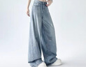 佐敘美式闊腿直筒牛仔褲女2025夏季新款潮流破洞寬松顯瘦垂感拖地褲女 湖藍色 L （106-120斤） 曬單實(shí)拍圖