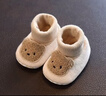 兔兔大文新生嬰兒鞋子秋冬季0-1歲學(xué)步鞋6-12個(gè)月男女寶寶棉鞋襪腳套軟底 小熊咖（棉布內里） 內長(cháng)13cm（適合0-12個(gè)月） 曬單實(shí)拍圖