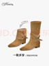 73Hours女鞋牛仔假日冬季新款堆堆靴美拉德西部牛仔靴子女短靴 卡其色 37 曬單實(shí)拍圖