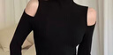 確彤設計感高領(lǐng)打底衫女春秋高級感內搭修身露肩上衣時(shí)尚洋氣長(cháng)袖t恤 黑色露肩 均碼 曬單實(shí)拍圖