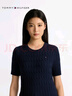 Tommy Hilfiger26春夏新款女裝優(yōu)雅通勤純色修身圓領(lǐng)麻花肌理短袖針織衫 藏青色C1G S 曬單實(shí)拍圖