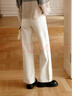 Olrain歐芮兒奶白色牛仔褲女冬季新款氣質(zhì)休閑闊腿褲 奶白色 L 曬單實(shí)拍圖
