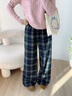 茵曼（INMAN）2025秋冬女裝新款復古慵懶風(fēng)銀狐絨格子大直筒褲顯瘦寬松長(cháng)褲 藍灰格-加絨款 M 曬單實(shí)拍圖