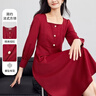 尚都比拉秋季法式連衣裙中長(cháng)款氣質(zhì)女神范顯瘦小個(gè)子裙子 酒紅色 S  曬單實(shí)拍圖