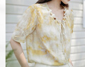 對白【AN大碼系列】暮色盈衫法式氛圍感短袖襯衫夏季微胖mm超好看小衫 落日黃 M 建議體重110-125 曬單實(shí)拍圖