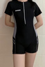 BRCZRO（法國）新款游泳衣女士連體服裝褲遮肉顯瘦學(xué)生運動(dòng)高彈泡溫泉夏 黑配灰 XL 體重55-60kg身高158-170cm 曬單實(shí)拍圖