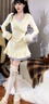 Ady Glenna秋冬連衣裙女純欲風(fēng)短裙荷葉邊收腰顯瘦拼接V領(lǐng)假兩件設計感女裝 奶黃色連衣裙【短款】 S 曬單實(shí)拍圖