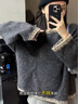 灰色韓系長(cháng)袖加厚毛衣女外套2025年秋冬季寬松毛絨針織打底衫上衣 深灰色 均碼 曬單實(shí)拍圖