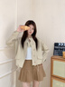愛(ài)麥依2026春秋季新款翻領(lǐng)抽繩短款外套女學(xué)生寬松小個(gè)子夾克上衣潮 卡其外套 S 95斤以下 曬單實(shí)拍圖