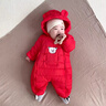 G.duck小黃鴨嬰幼兒秋冬連體衣新生兒衣服男女寶寶加厚外出服羽絨棉服冬 紅色 90cm 90碼建議80-1歲半-2歲（建議 曬單實(shí)拍圖