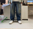 太平鳥(niǎo)男裝牛仔褲冬季闊腿褲直筒水洗復古做舊牛仔褲潮 牛仔藍 35 曬單實(shí)拍圖