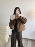 尚靜洋氣復古仿麂皮加厚外套女2025年冬季新款夾棉保暖大毛領(lǐng)短款上衣 咖色 M 曬單實(shí)拍圖
