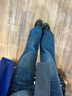 衣品元微喇牛仔褲女深藍竹節紋美式復古低腰顯瘦2025冬季新款百搭不貼腿 牛仔藍 M （85-100斤） 曬單實(shí)拍圖