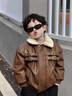 男童皮衣外套加絨2025新款帥氣兒童衣服冬季小男孩加厚冬裝3-6歲 卡其色 120 cm 曬單實(shí)拍圖