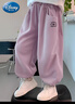 迪士尼女童褲子春秋直筒束腳褲洋氣春款運動(dòng)褲衛褲PBZPY3185 霧霾紫130 曬單實(shí)拍圖