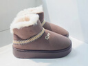 大嘴猴（paul frank）棉拖鞋女士外穿保暖休閑輕便加厚絨毛毛平跟厚底棉鞋男冬 明茶褐 36-37 曬單實(shí)拍圖