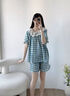 栢啟歆睡衣女夏季甜美ins格子蕾絲花邊圓領(lǐng)短袖短褲家居服兩件套可外穿 藍格花朵短袖套裝 L 【建議110-125斤】 曬單實(shí)拍圖