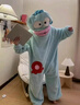 杰班漾白色丑魚(yú)連體睡衣卡通可愛(ài)搞怪珊瑚絨連體睡衣男女加絨加厚家居服 藍色丑魚(yú)【連體衣】+鞋子 S 【建議身高155-160cm】 曬單實(shí)拍圖