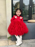 班喜迪女童連衣裙冬裝2026新款洋氣寶寶裙子周歲禮服兒童國風(fēng)嬰兒公主裙 紅色 100 曬單實(shí)拍圖