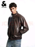 杰克·瓊斯（JACK&JONES）男裝士夾克羊皮革插袋時(shí)尚長(cháng)袖寬松立領(lǐng)經(jīng)典舒適上衣225410002 E09巧克力棕 常規 M （175） 曬單實(shí)拍圖