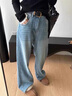 大碼胖mm梨形身材寬松顯瘦窄版闊腿長(cháng)褲高腰直筒牛仔褲女加絨新款 藍色 加絨 XL 曬單實(shí)拍圖