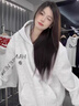 燦圖美式花卉字母刺繡加絨連帽衛衣女秋冬季寬松潮流加厚帽衫情侶外套 白灰色 加絨 L 曬單實(shí)拍圖