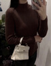 紅蜻蜓針織打底衫女26年冬季新款女裝厚上衣女士長(cháng)袖t恤針織衫毛衣女 深棕色 均碼 曬單實(shí)拍圖