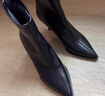 達芙妮復古尖頭短靴新款百搭瘦瘦靴細跟皮靴4025605036 黑色    37    曬單實(shí)拍圖