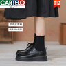 卡帝樂(lè )鱷魚(yú)（CARTELO）真皮厚底樂(lè )福鞋女2025春秋新款百搭學(xué)院黑色單鞋系帶英倫風(fēng)小皮鞋 黑色啞光 37 曬單實(shí)拍圖