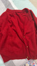 金菊【綿羊毛100%】2025秋冬清倉金扣圓領(lǐng)毛衣外套女式針織開(kāi)衫羊毛衫 紅色 M 曬單實(shí)拍圖